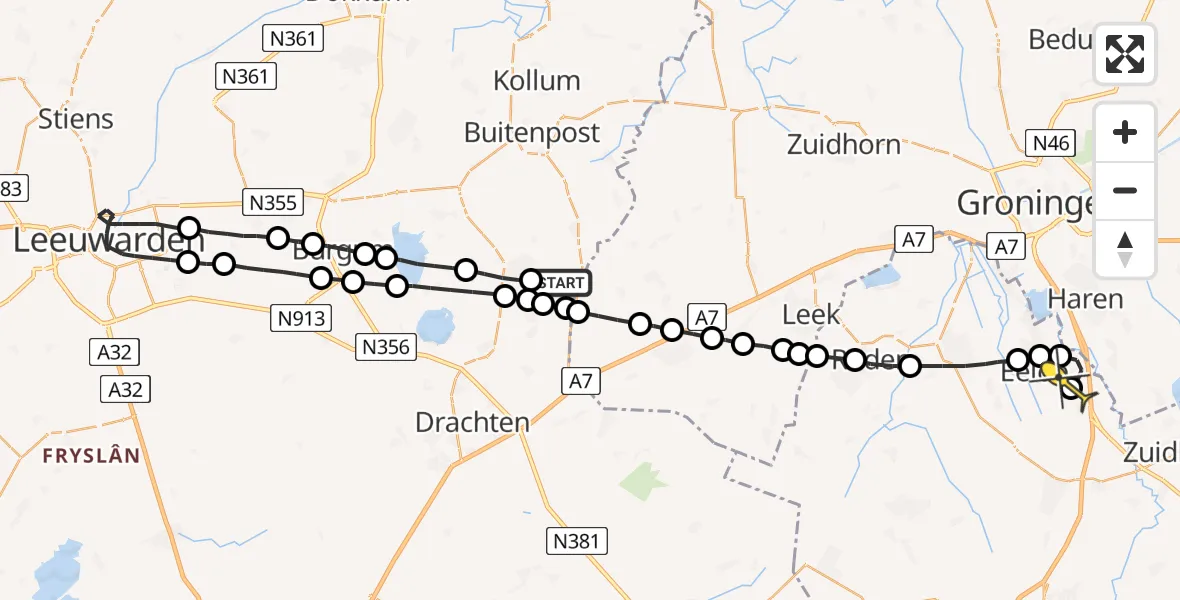 Routekaart van de vlucht: Lifeliner 4 naar Groningen Airport Eelde