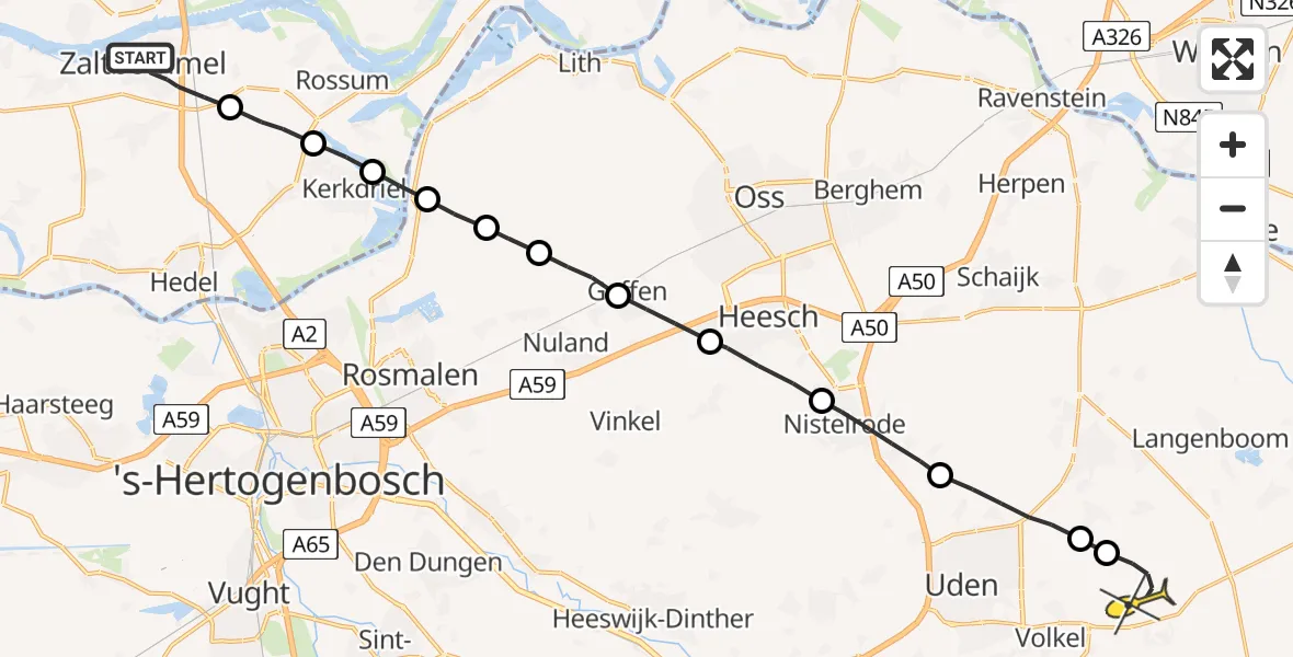 Routekaart van de vlucht: Lifeliner 3 naar Vliegbasis Volkel