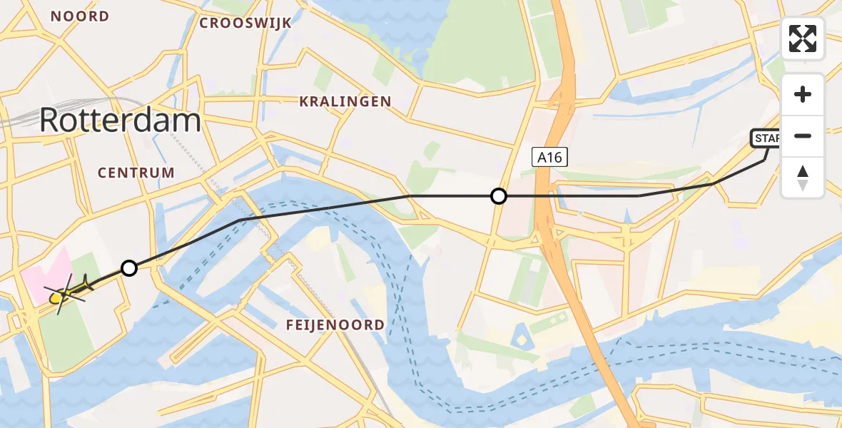 Routekaart van de vlucht: Lifeliner 2 naar Erasmus MC