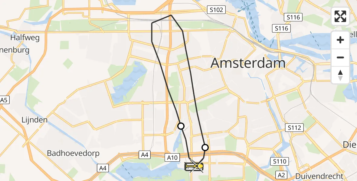 Routekaart van de vlucht: Lifeliner 1 naar VU Medisch Centrum Amsterdam