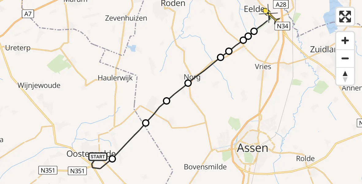 Routekaart van de vlucht: Lifeliner 4 naar Groningen Airport Eelde