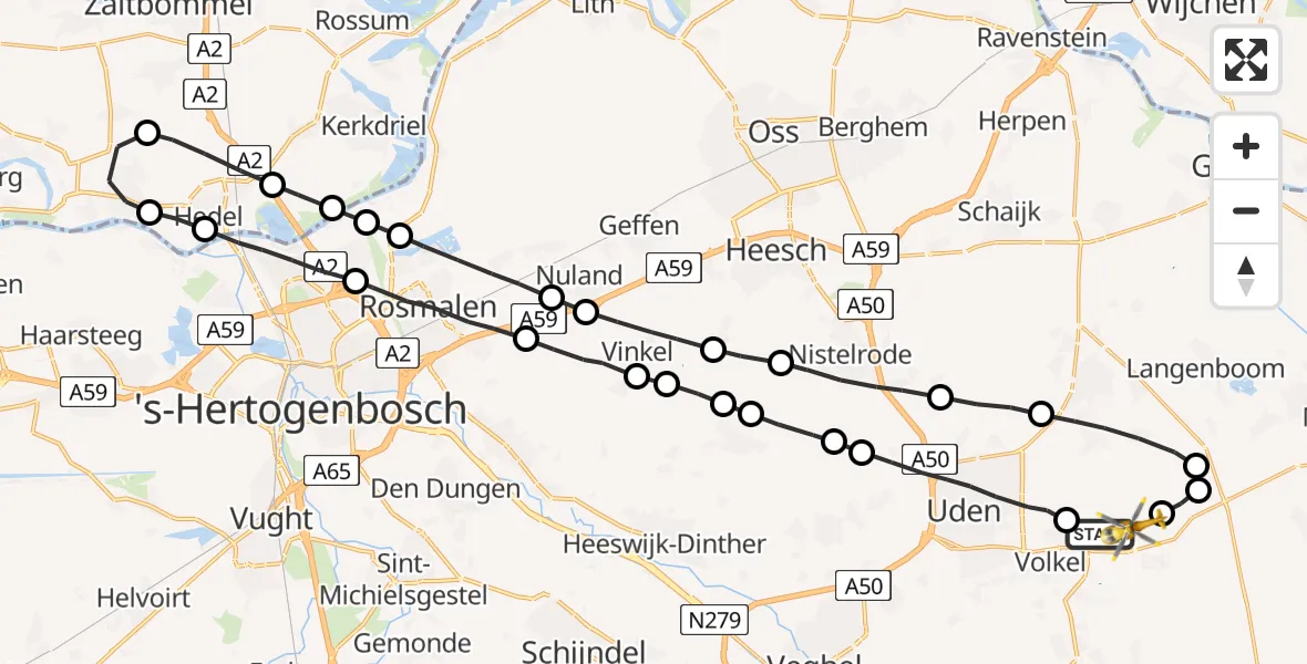 Vluchtroute Traumahelikopter Vliegbasis Volkel - Vliegbasis Volkel, 13 september 2022, 05:53