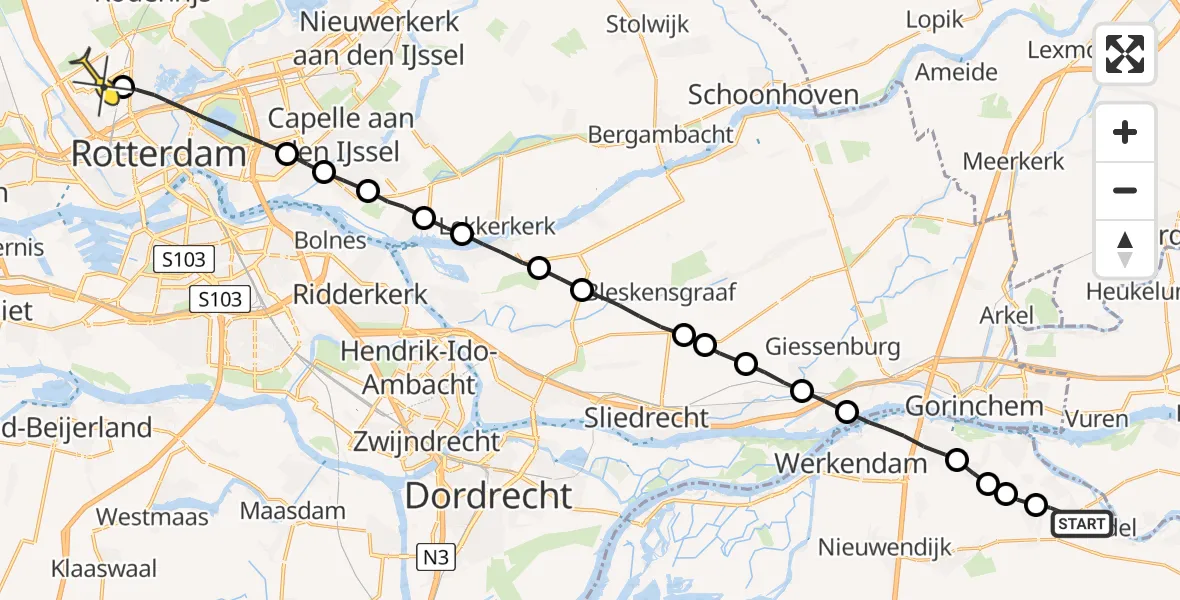 Routekaart van de vlucht: Lifeliner 2 naar Rotterdam The Hague Airport