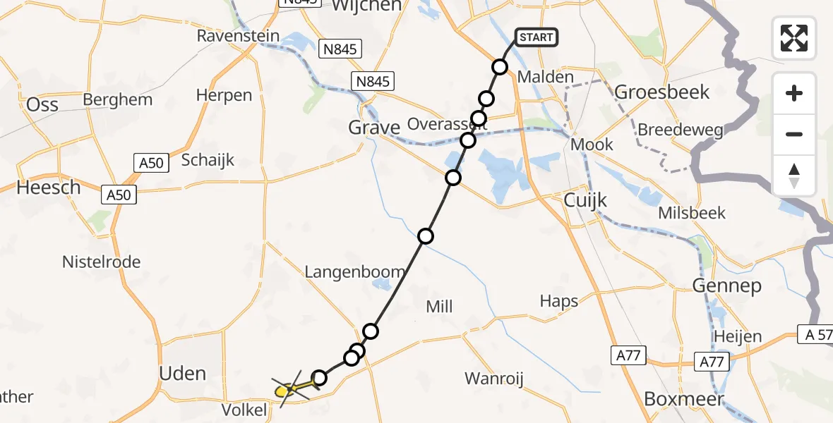 Routekaart van de vlucht: Lifeliner 3 naar Vliegbasis Volkel