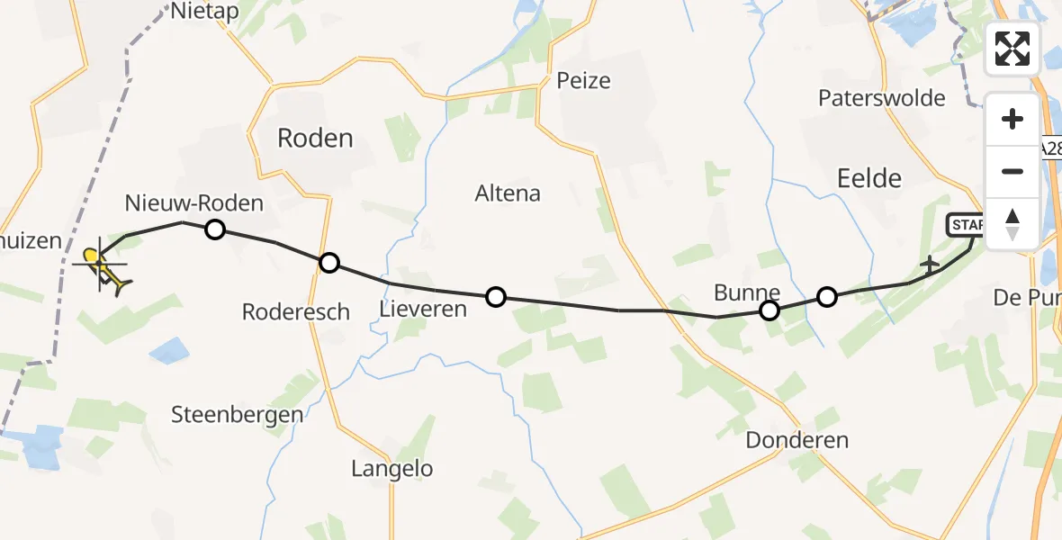 Routekaart van de vlucht: Lifeliner 4 naar Nieuw-Roden
