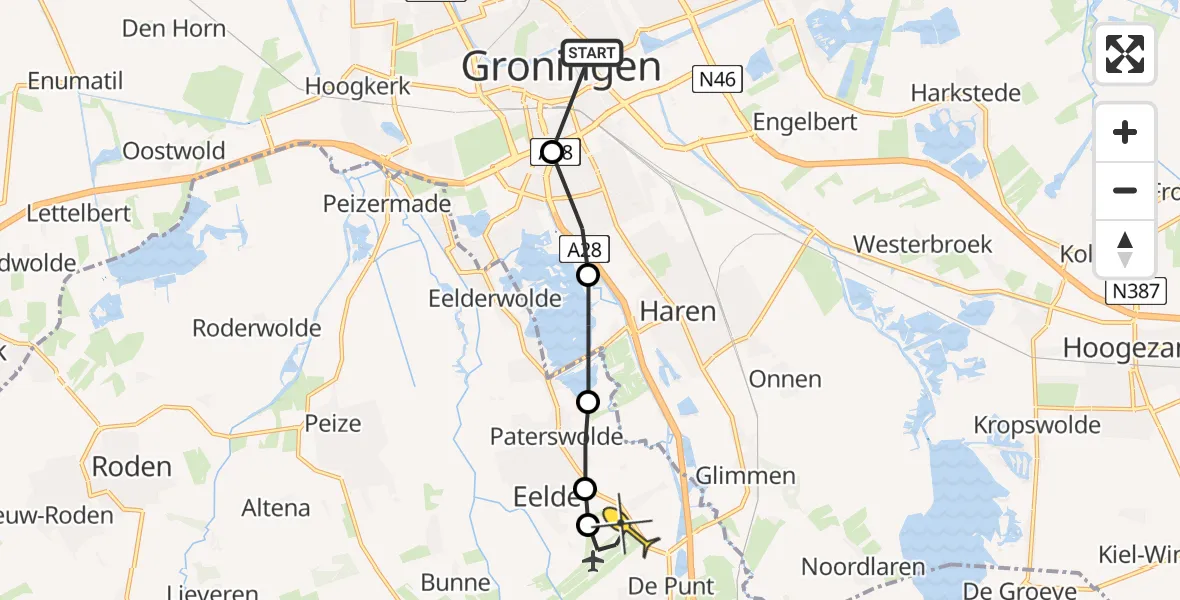 Routekaart van de vlucht: Lifeliner 4 naar Groningen Airport Eelde