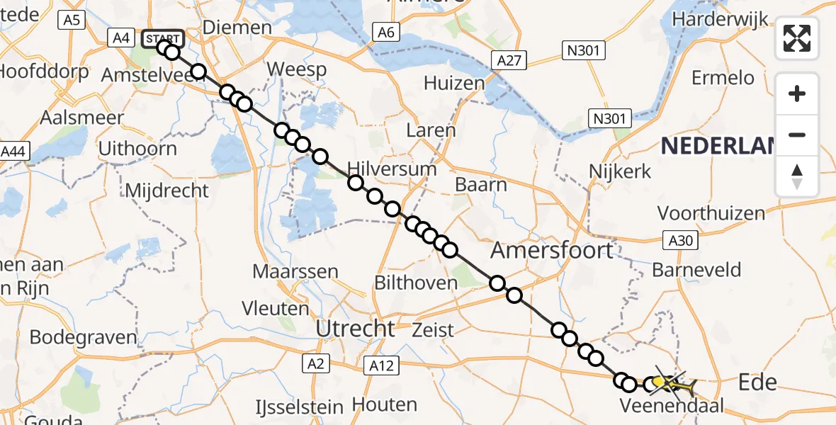 Routekaart van de vlucht: Lifeliner 1 naar Veenendaal