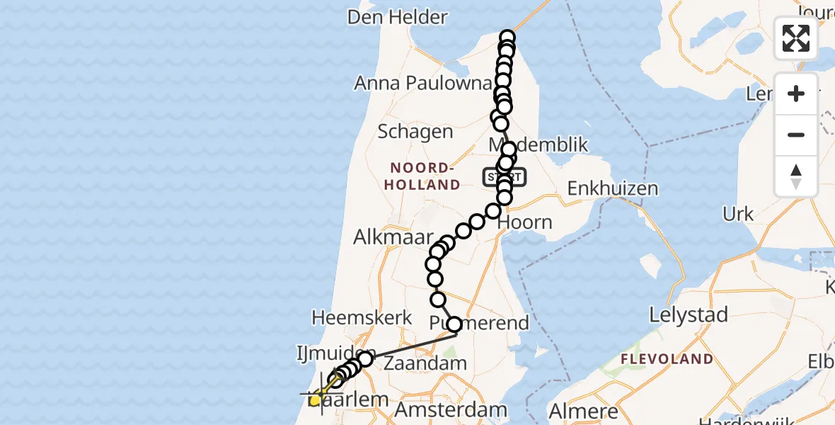 Routekaart van de vlucht: Politiehelikopter naar Overveen
