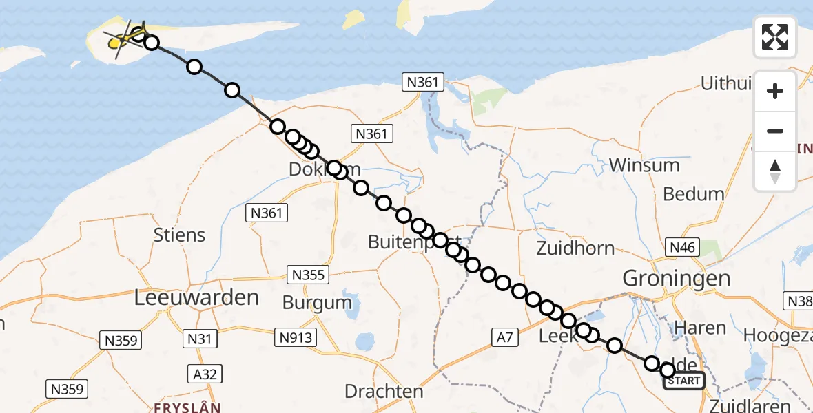 Routekaart van de vlucht: Lifeliner 4 naar Ameland Airport Ballum