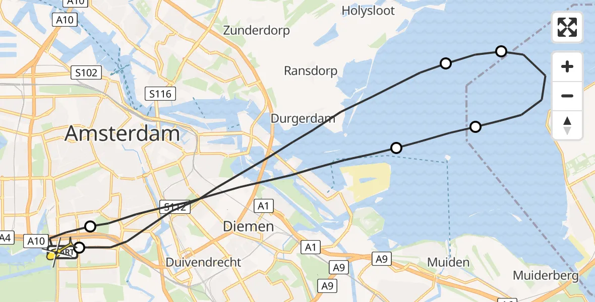 Routekaart van de vlucht: Lifeliner 1 naar VU Medisch Centrum Amsterdam