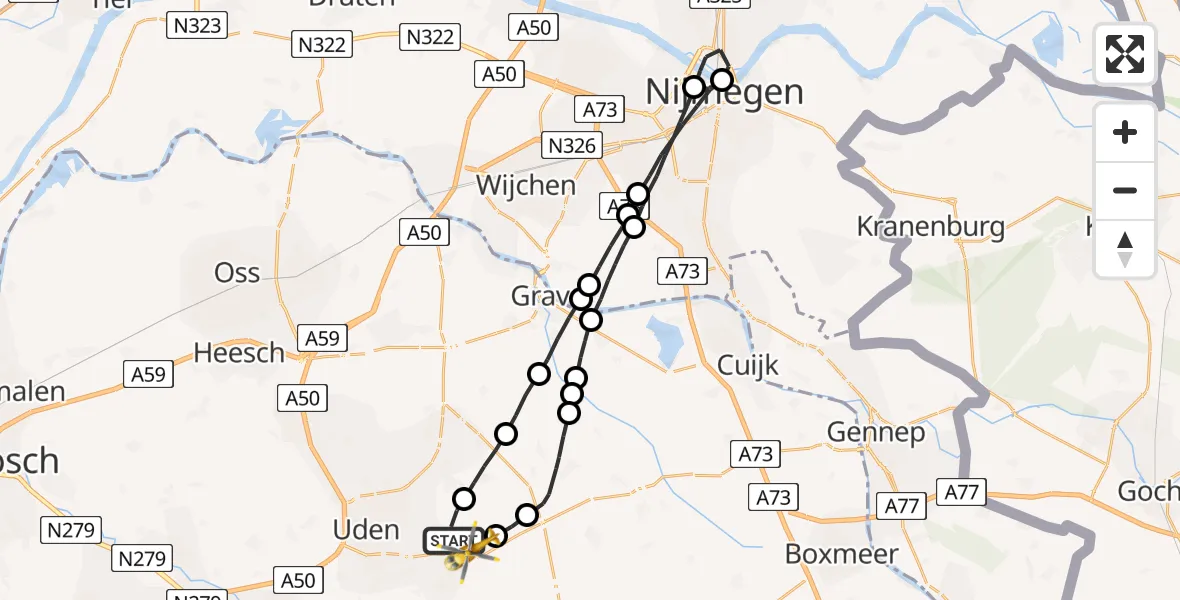 Vluchtroute Traumahelikopter Vliegbasis Volkel - Vliegbasis Volkel, 13 september 2022, 13:32