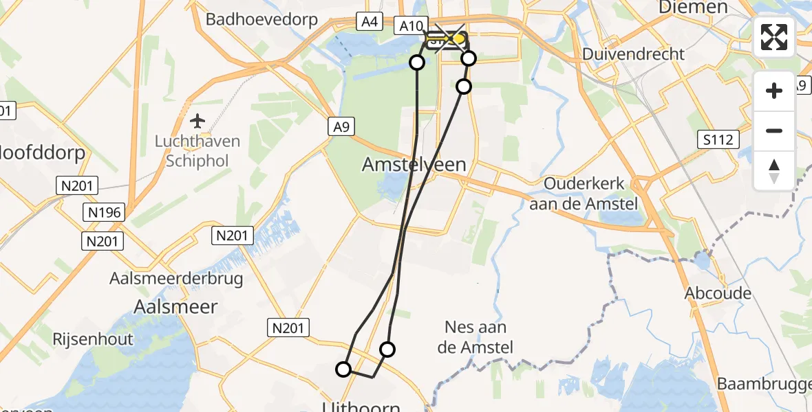 Routekaart van de vlucht: Lifeliner 1 naar VU Medisch Centrum Amsterdam