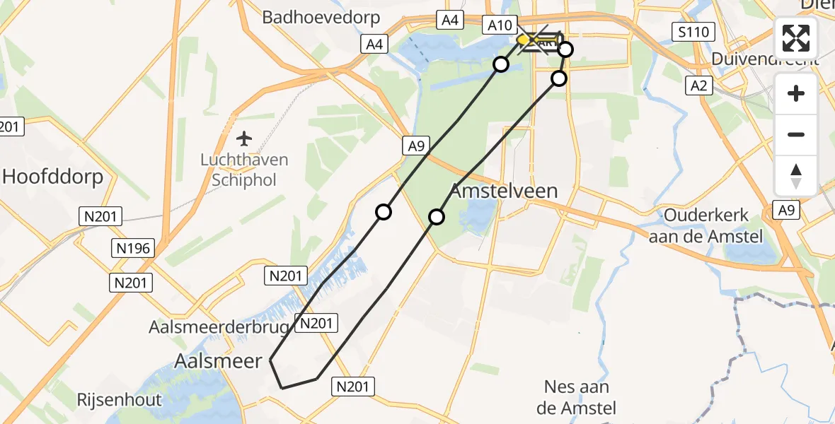 Routekaart van de vlucht: Lifeliner 1 naar VU Medisch Centrum Amsterdam