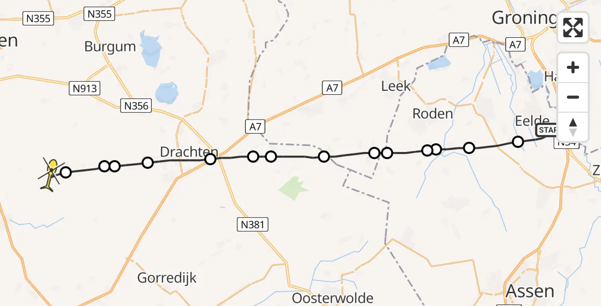 Routekaart van de vlucht: Lifeliner 4 naar Goëngahuizen