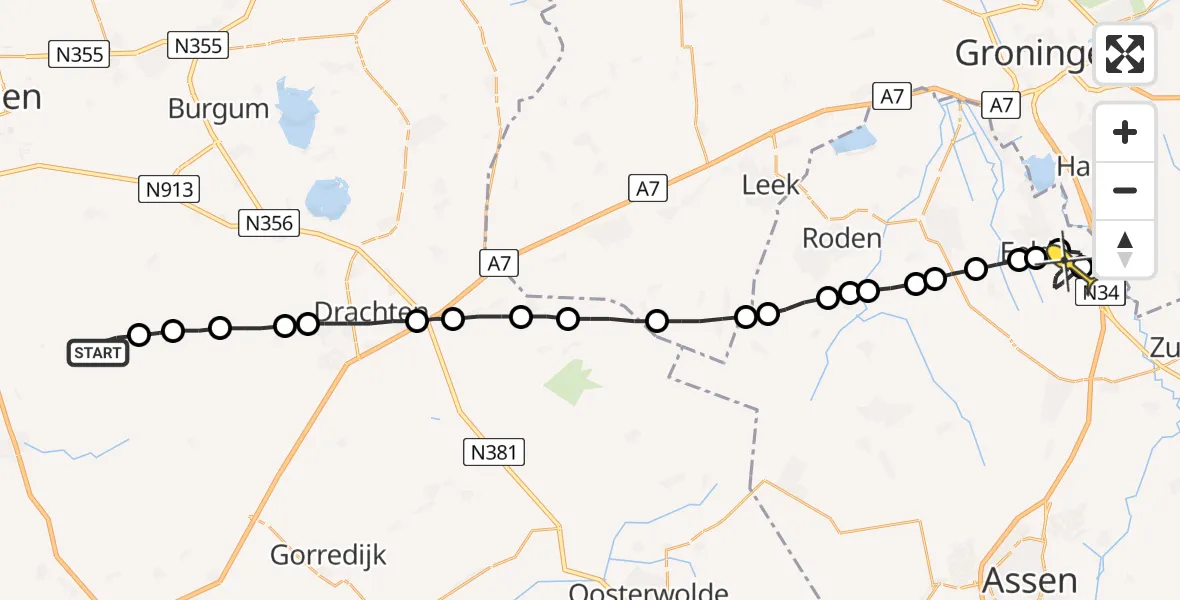 Routekaart van de vlucht: Lifeliner 4 naar Groningen Airport Eelde