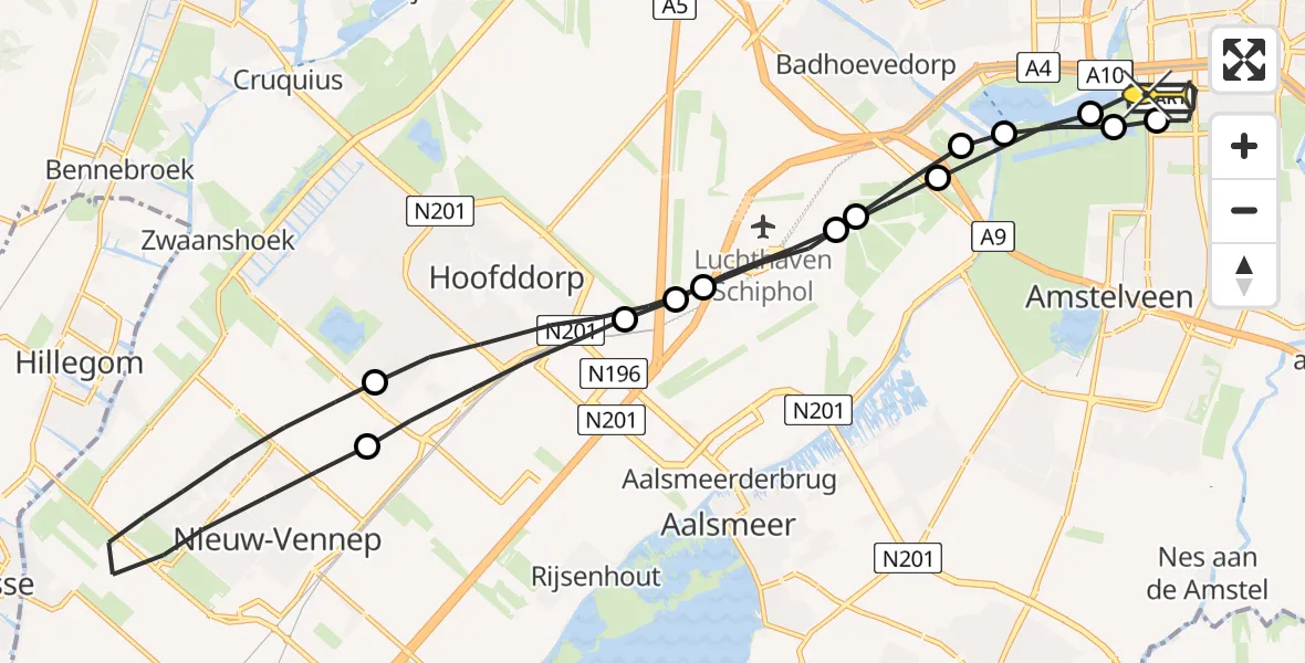 Routekaart van de vlucht: Lifeliner 1 naar VU Medisch Centrum Amsterdam