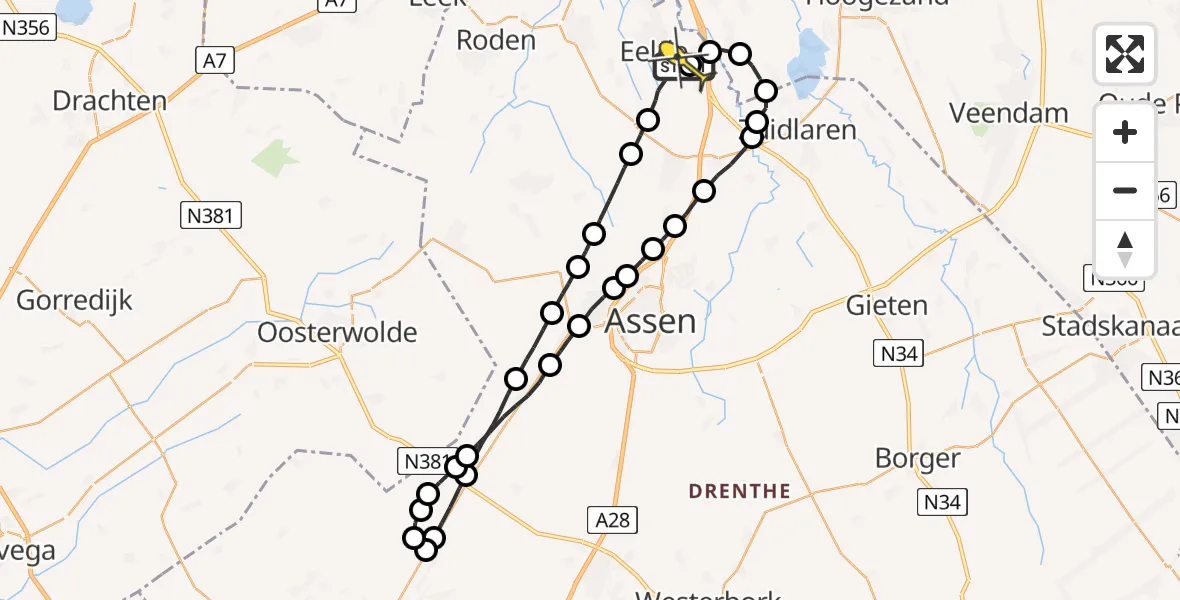 Routekaart van de vlucht: Lifeliner 4 naar Groningen Airport Eelde