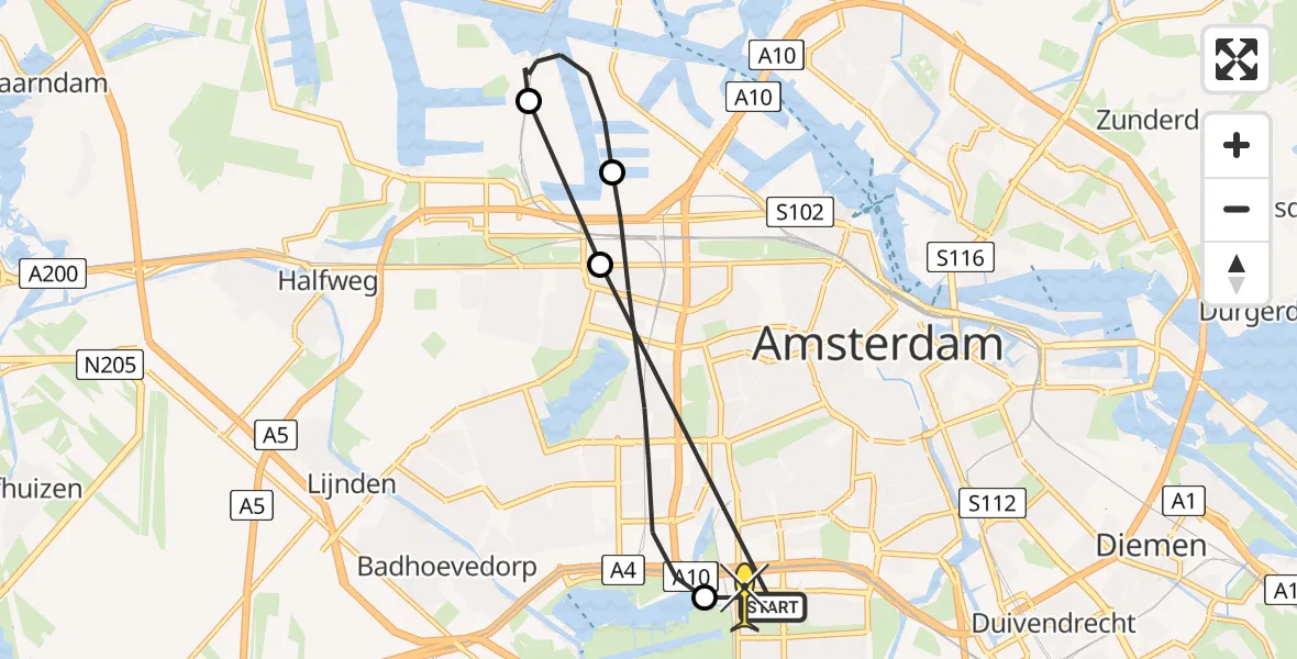 Routekaart van de vlucht: Lifeliner 1 naar VU Medisch Centrum Amsterdam