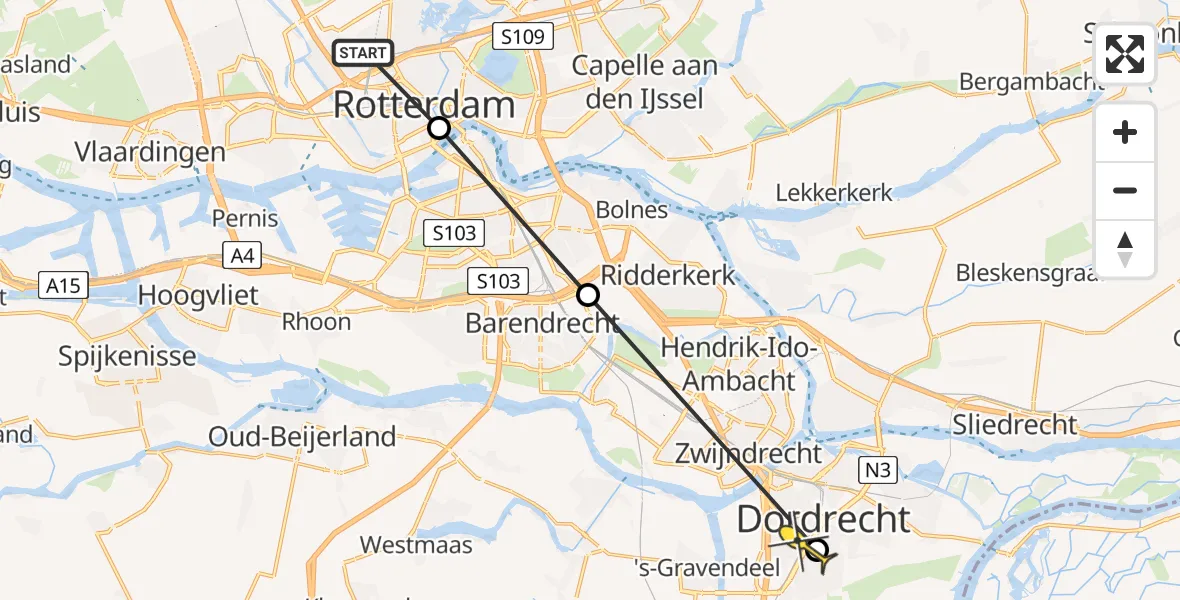 Routekaart van de vlucht: Lifeliner 2 naar Dordrecht