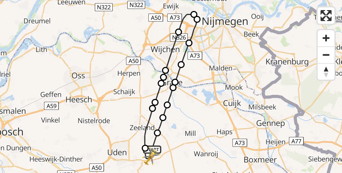 Vluchtroute Traumahelikopter Vliegbasis Volkel - Vliegbasis Volkel, 13 september 2022, 16:55