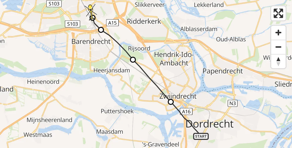 Routekaart van de vlucht: Lifeliner 2 naar Rotterdam