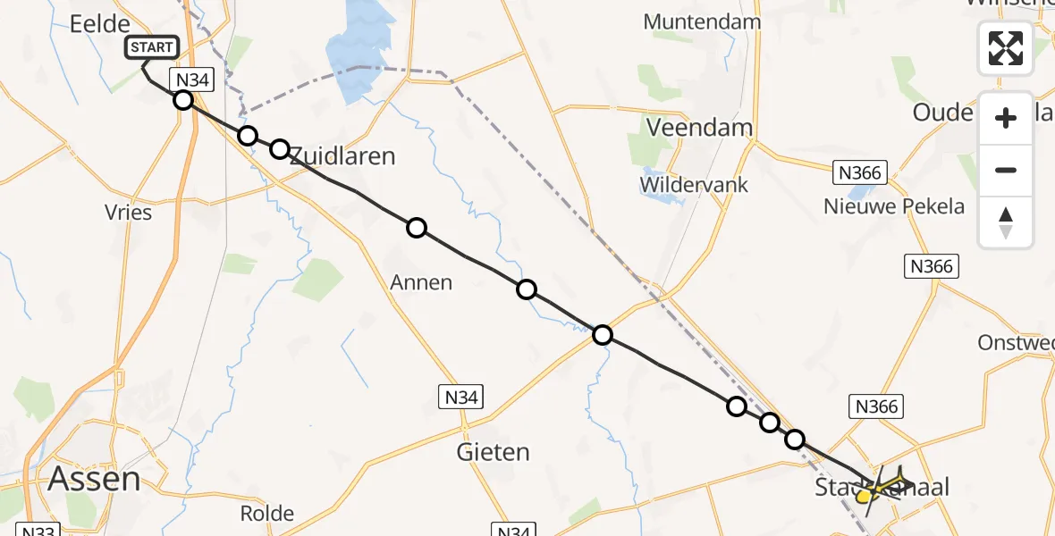 Routekaart van de vlucht: Lifeliner 4 naar Stadskanaal