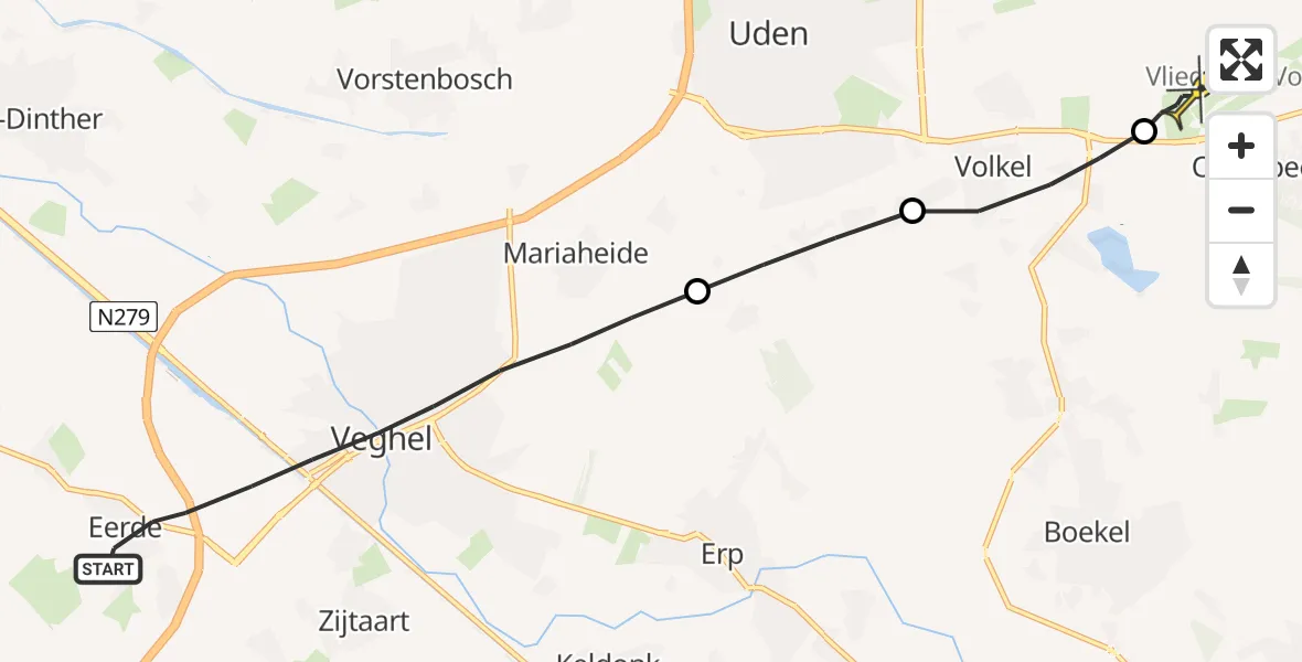 Routekaart van de vlucht: Lifeliner 3 naar Vliegbasis Volkel