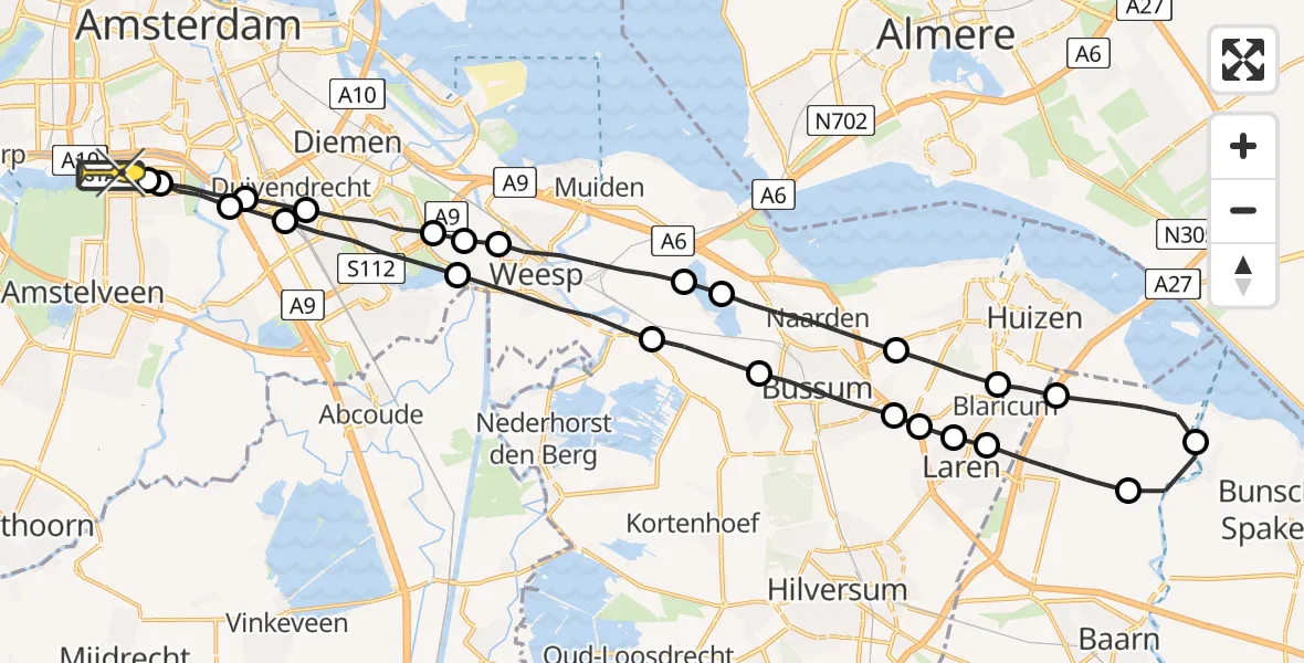Routekaart van de vlucht: Lifeliner 1 naar VU Medisch Centrum Amsterdam