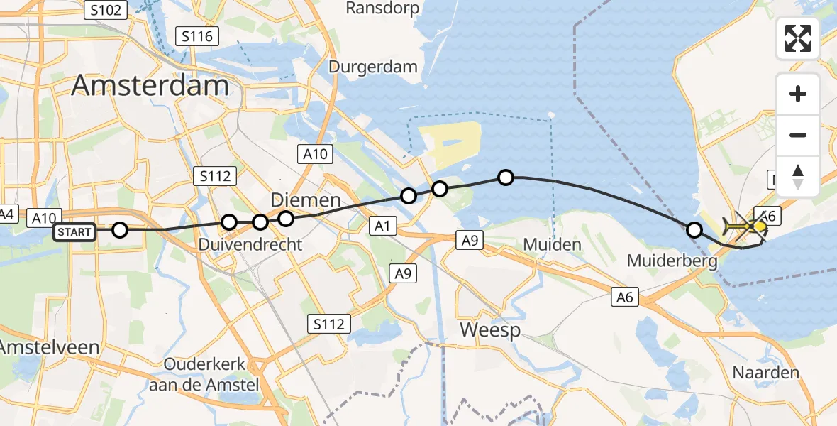 Routekaart van de vlucht: Lifeliner 1 naar Almere