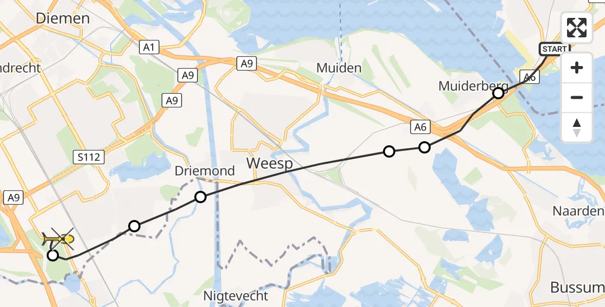 Routekaart van de vlucht: Lifeliner 1 naar Academisch Medisch Centrum (AMC)