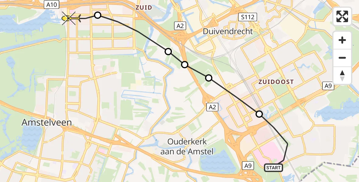 Routekaart van de vlucht: Lifeliner 1 naar VU Medisch Centrum Amsterdam