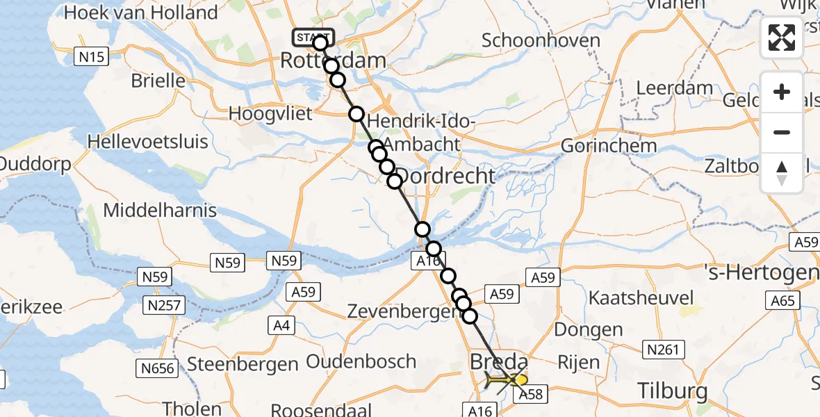 Routekaart van de vlucht: Lifeliner 2 naar Breda