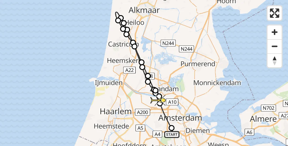 Routekaart van de vlucht: Lifeliner 1 naar Amsterdam Heliport