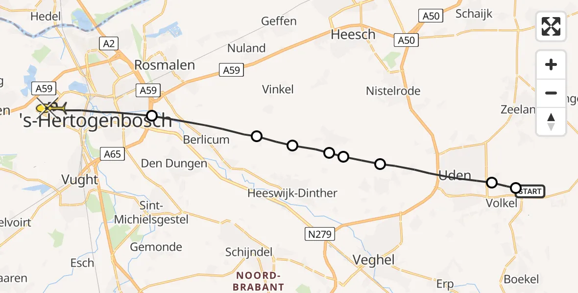 Routekaart van de vlucht: Lifeliner 3 naar 's-Hertogenbosch