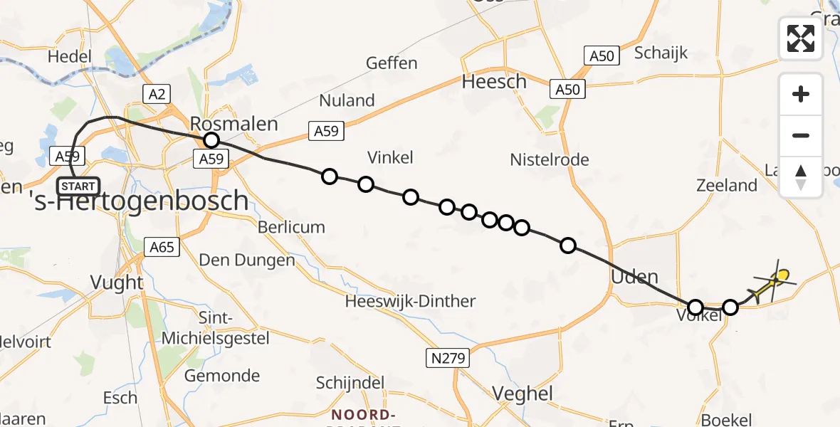 Routekaart van de vlucht: Lifeliner 3 naar Vliegbasis Volkel