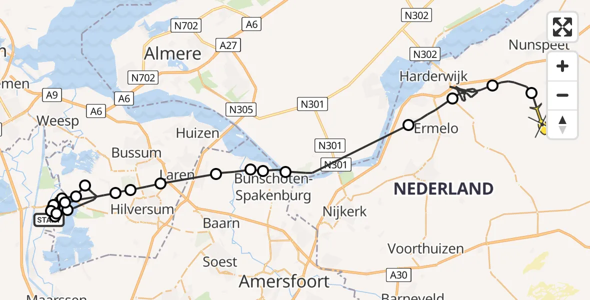 Routekaart van de vlucht: Politieheli naar Elspeet