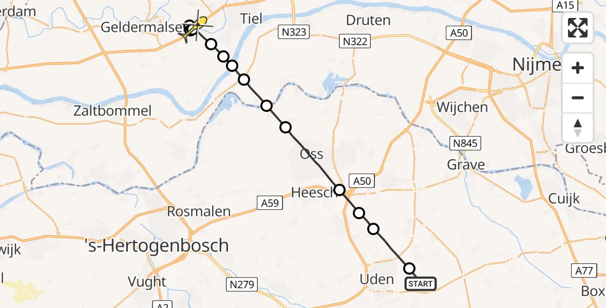 Routekaart van de vlucht: Lifeliner 3 naar Kapel Avezaath