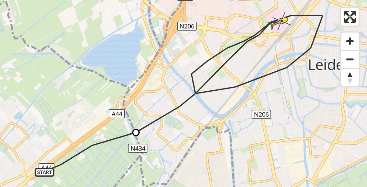 Routekaart van de vlucht: Lifeliner 2 naar Leiden