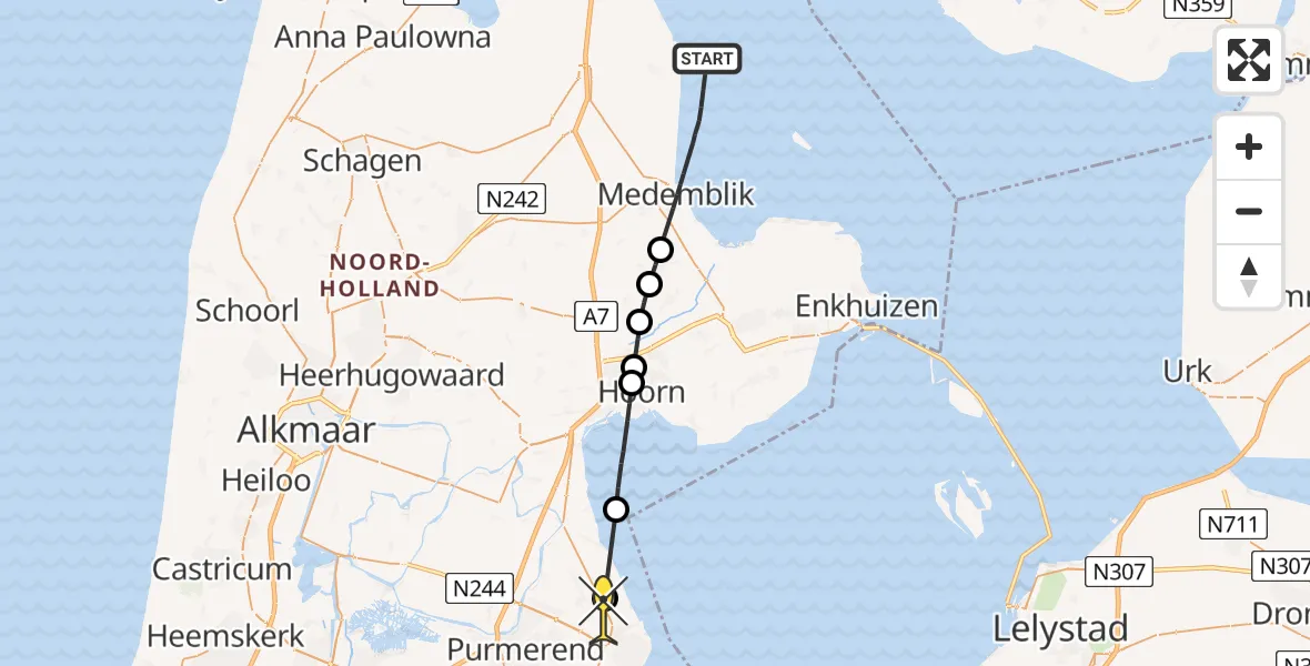 Routekaart van de vlucht: Politiehelikopter naar Middelie