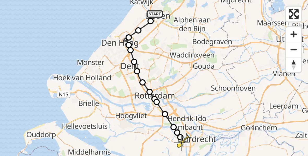 Routekaart van de vlucht: Lifeliner 2 naar 's-Gravendeel