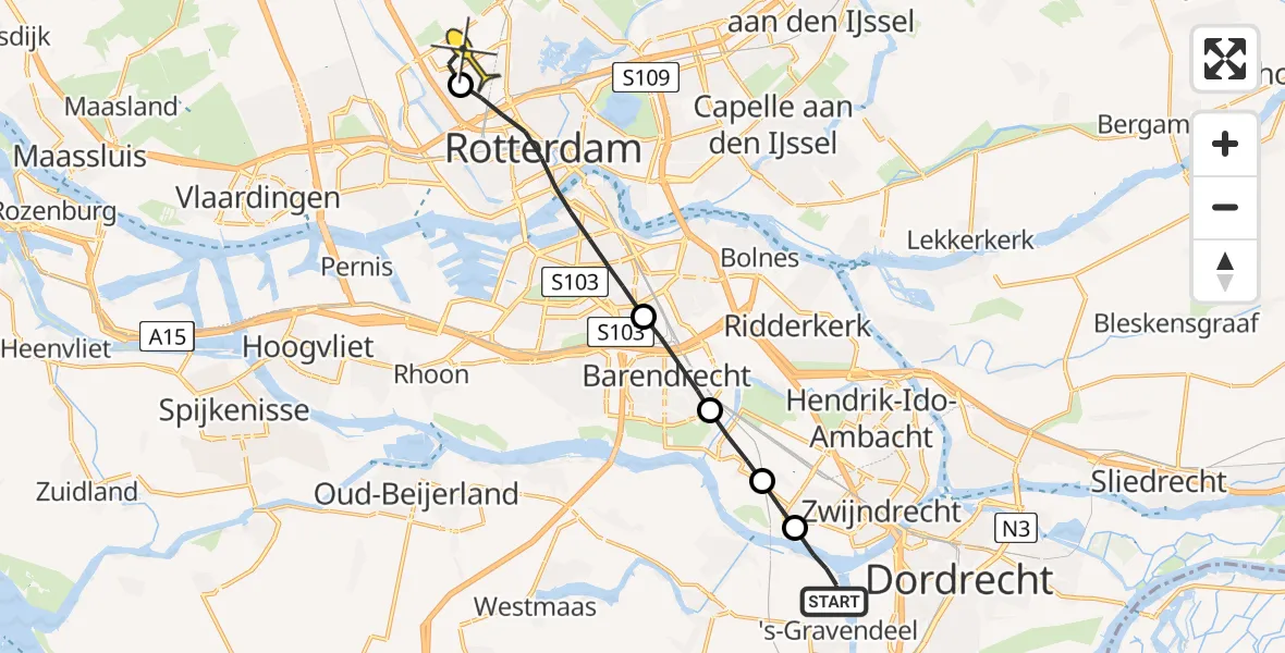 Routekaart van de vlucht: Lifeliner 2 naar Rotterdam The Hague Airport