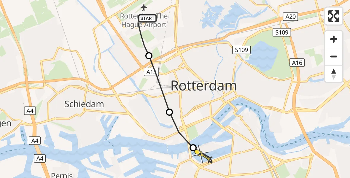 Routekaart van de vlucht: Lifeliner 2 naar Rotterdam