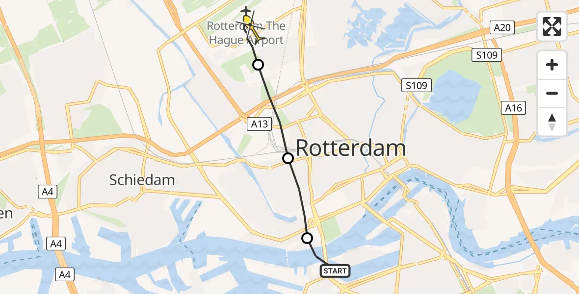 Routekaart van de vlucht: Lifeliner 2 naar Rotterdam The Hague Airport