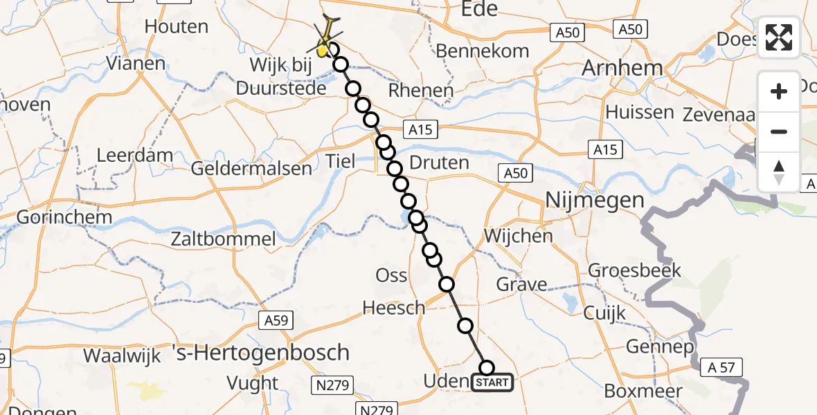 Routekaart van de vlucht: Lifeliner 3 naar Leersum