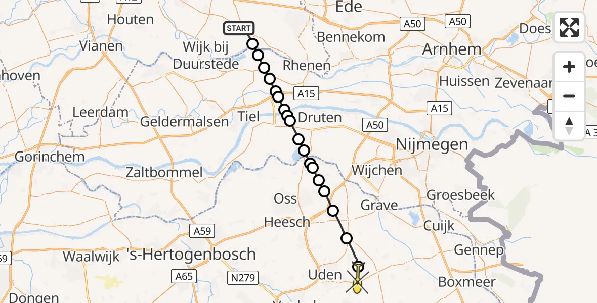 Routekaart van de vlucht: Lifeliner 3 naar Vliegbasis Volkel