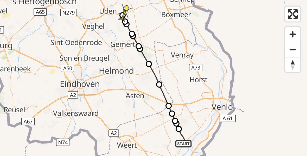 Routekaart van de vlucht: Lifeliner 3 naar Vliegbasis Volkel