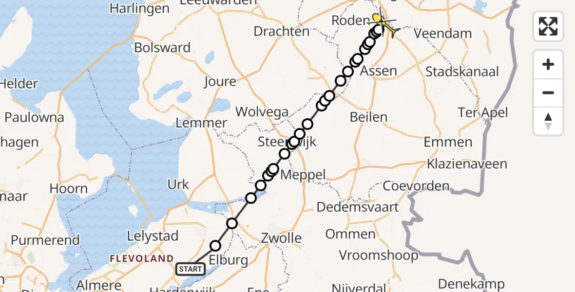 Routekaart van de vlucht: Traumaheli naar Groningen Airport Eelde