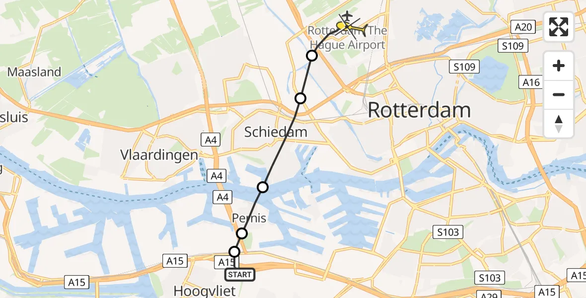 Routekaart van de vlucht: Lifeliner 2 naar Rotterdam The Hague Airport