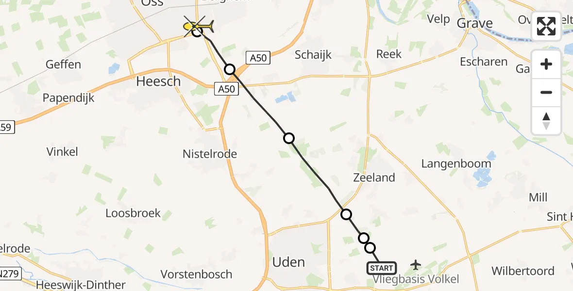 Routekaart van de vlucht: Lifeliner 3 naar Oss