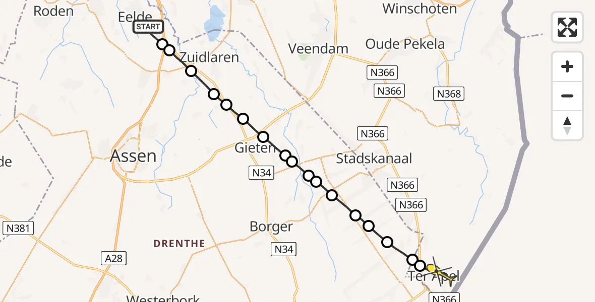 Routekaart van de vlucht: Lifeliner 4 naar Ter Apel